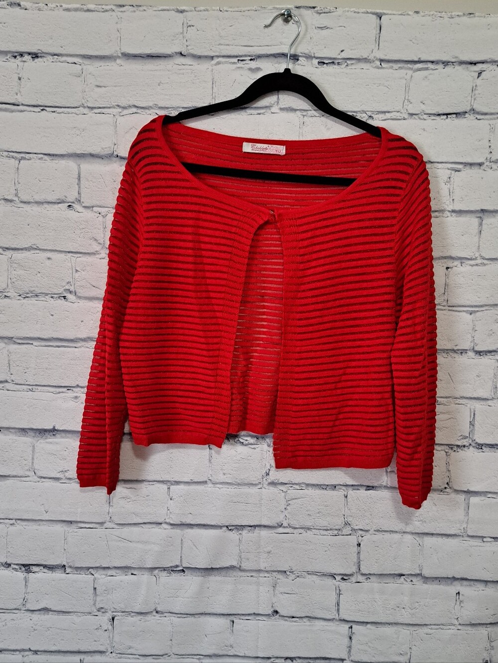 CHOKLATE 90's inspired Red Women's Open-Front Ribbed Sweater Cardigan